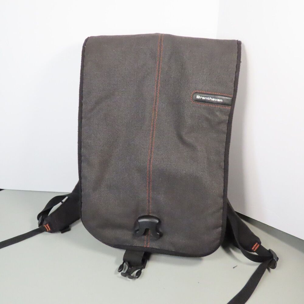 brenthaven flip top laptop backpack grey and orange, padded
